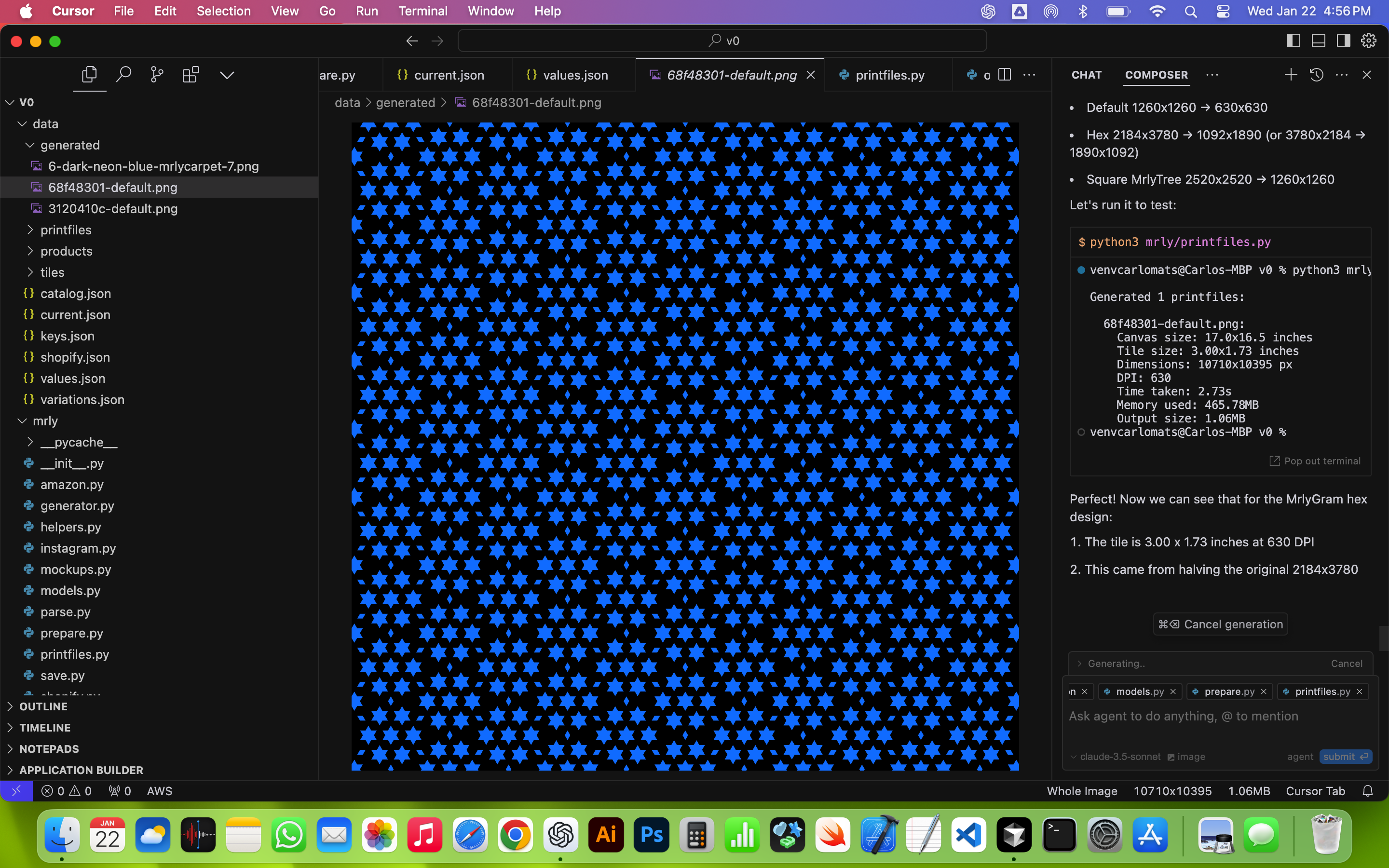 screenshot of vs code showing a mrlygram printfile