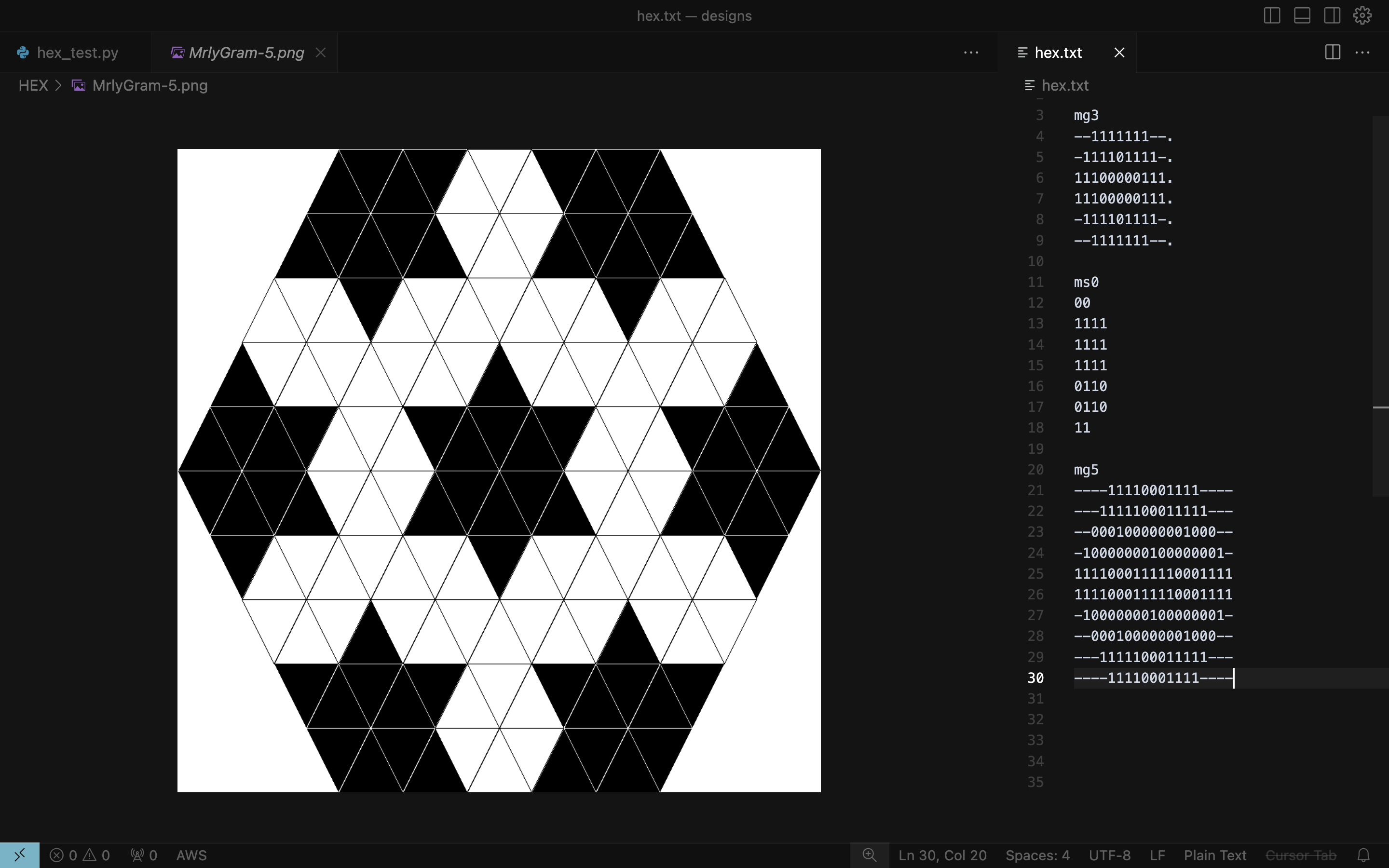 screenshot of vs code showing rendered triangles and text file